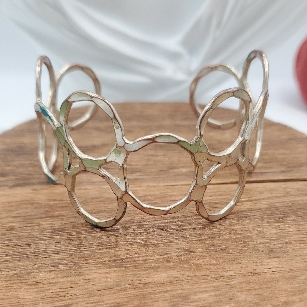 Brutalist Cuff Honeycomb Bracelet Silver Over Bronze B3004
